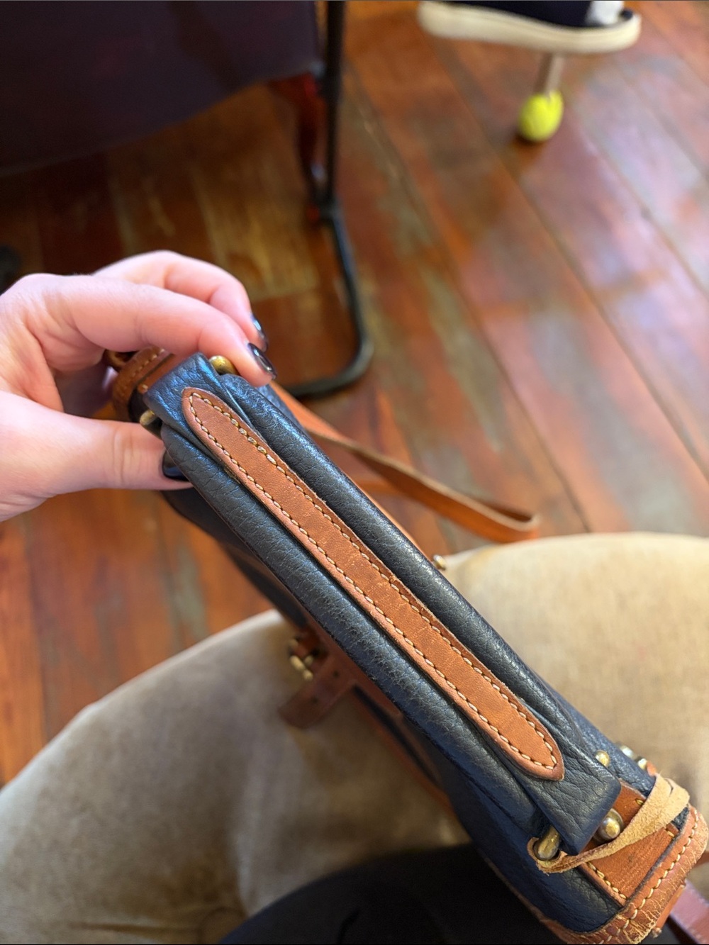 Dooney & Bourke Black and Tan Leather Messenger Crossbody - Picture 5 of 5